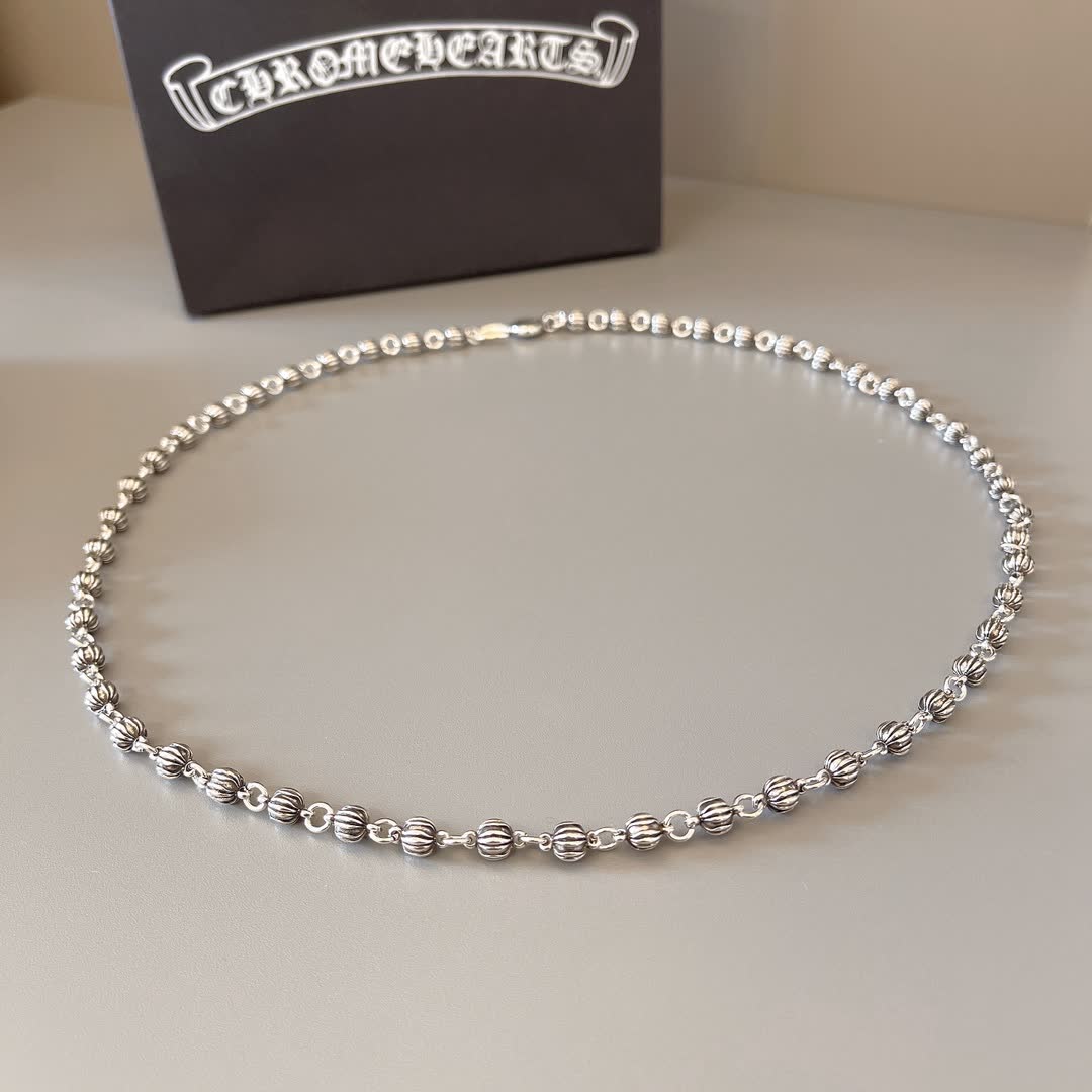 Chrome Hearts Chromecards Silver Beaded Necklace Chrome Hearts Chromecards Silver Beaded Necklace